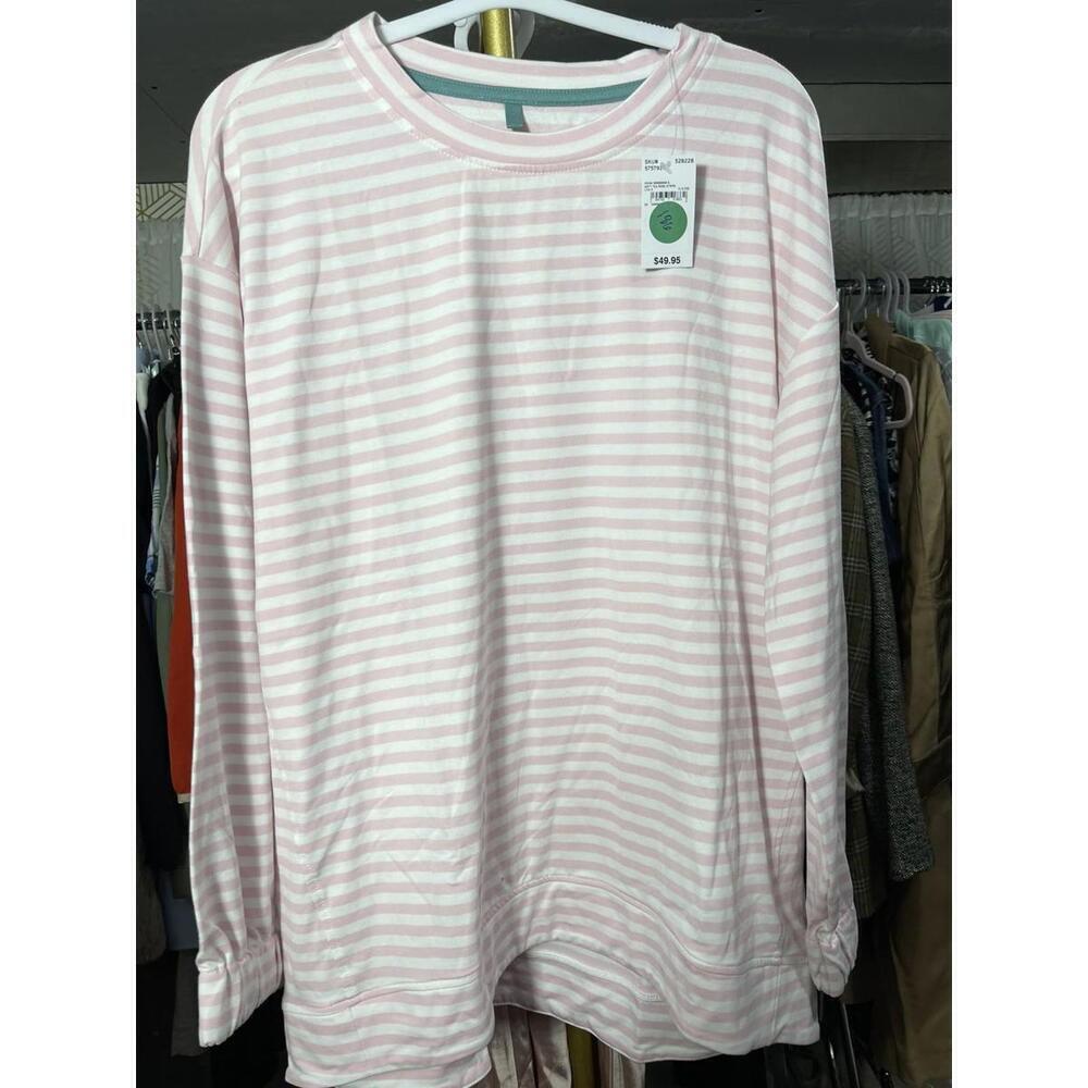 NWT LANDS' END Women's pink/white striped Knit Pajama Top Sz M 10-12 MSRP $49.95